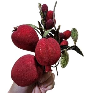 Holiday Christmas artificial beaded fruit berry leaf bundle decor